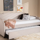 Baxton Studio Ally Modern and Contemporary Beige Fabric Upholstered Twin Size Sofa Daybed with Roll Out Trundle Guest Bed