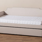 Baxton Studio Ally Modern and Contemporary Beige Fabric Upholstered Twin Size Sofa Daybed with Roll Out Trundle Guest Bed