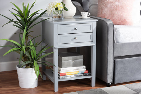 Baxton Studio Willow Modern Transitional Light Grey Finished 2-Drawer Wood End Table