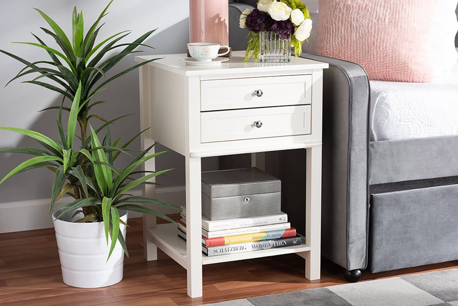Baxton Studio Willow Modern Transitional White Finished 2-Drawer Wood End Table