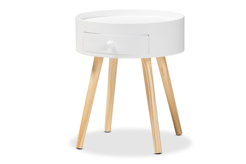 Baxton Studio Jessen Mid-Century Modern White 1-Drawer Wood End Table