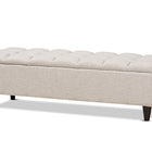 Baxton Studio Brette Mid-Century Modern Light Blue Fabric Upholstered Dark Brown Finished Wood Storage Bench Ottoman