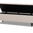 Baxton Studio Brette Mid-Century Modern Light Blue Fabric Upholstered Dark Brown Finished Wood Storage Bench Ottoman