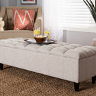 Baxton Studio Brette Mid-Century Modern Light Blue Fabric Upholstered Dark Brown Finished Wood Storage Bench Ottoman