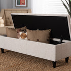 Baxton Studio Brette Mid-Century Modern Light Blue Fabric Upholstered Dark Brown Finished Wood Storage Bench Ottoman