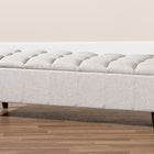 Baxton Studio Brette Mid-Century Modern Light Blue Fabric Upholstered Dark Brown Finished Wood Storage Bench Ottoman