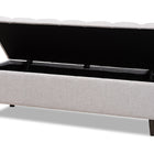 Baxton Studio Brette Mid-Century Modern Grayish Beige Fabric Upholstered Dark Brown Finished Wood Storage Bench Ottoman