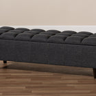 Baxton Studio Brette Mid-Century Modern Charcoal Fabric Upholstered Dark Brown Finished Wood Storage Bench Ottoman