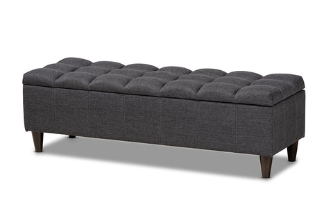 Baxton Studio Brette Mid-Century Modern Charcoal Fabric Upholstered Dark Brown Finished Wood Storage Bench Ottoman
