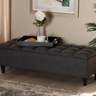 Baxton Studio Brette Mid-Century Modern Charcoal Fabric Upholstered Dark Brown Finished Wood Storage Bench Ottoman