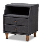Baxton Studio Claverie Mid-Century Modern Charcoal Fabric Upholstered 2-Drawer Wood Nightstand