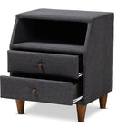 Baxton Studio Claverie Mid-Century Modern Charcoal Fabric Upholstered 2-Drawer Wood Nightstand