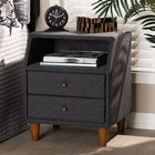 Baxton Studio Claverie Mid-Century Modern Charcoal Fabric Upholstered 2-Drawer Wood Nightstand
