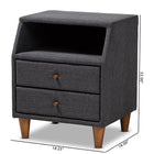 Baxton Studio Claverie Mid-Century Modern Charcoal Fabric Upholstered 2-Drawer Wood Nightstand