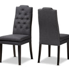 Baxton Studio Dylin Modern and Contemporary Charcoal Fabric Upholstered Button Tufted Wood Dining Chair Set of 2