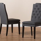 Baxton Studio Dylin Modern and Contemporary Charcoal Fabric Upholstered Button Tufted Wood Dining Chair Set of 2