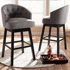 Baxton Studio Theron Transitional Gray Fabric Upholstered Wood Swivel Bar Stool Set of 2