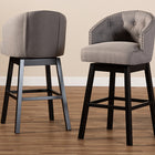 Baxton Studio Theron Transitional Gray Fabric Upholstered Wood Swivel Bar Stool Set of 2