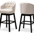 Baxton Studio Theron Transitional Light Beige Fabric Upholstered Wood Swivel Bar Stool Set of 2