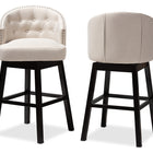 Baxton Studio Theron Transitional Light Beige Fabric Upholstered Wood Swivel Bar Stool Set of 2