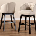 Baxton Studio Theron Transitional Light Beige Fabric Upholstered Wood Swivel Bar Stool Set of 2