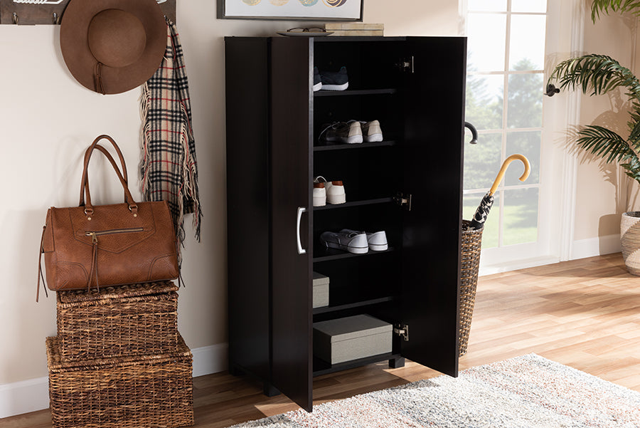 Baxton Studio Marine Modern and Contemporary Two-Tone Wenge and Black Finished 2-Door Wood Entryway Shoe Storage Cabinet
