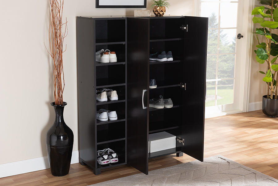 Baxton Studio Marine Modern and Contemporary Two-Tone Wenge and Black Finished 2-Door Wood Entryway Shoe Storage Cabinet with Open Shelves