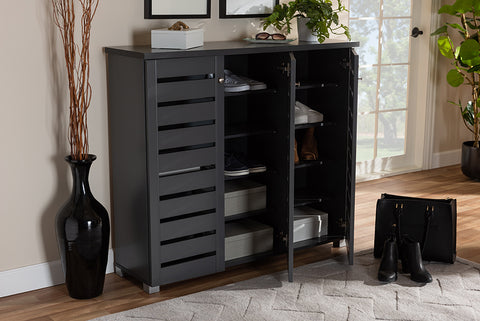 Baxton Studio Adalwin Modern and Contemporary Dark Gray 3-Door Wooden Entryway Shoe Storage Cabinet