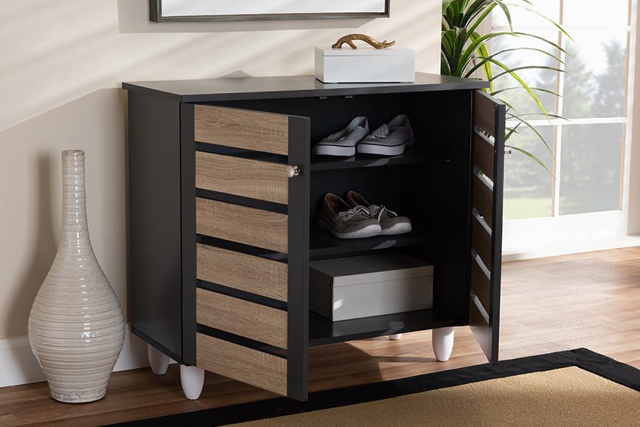 Baxton Studio Gisela Modern and Contemporary Two-Tone Oak and Dark Gray 2-Door Shoe Storage Cabinet
