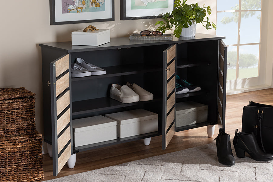 Baxton Studio Gisela Modern and Contemporary Two-Tone Oak and Dark Gray 3-Door Shoe Storage Cabinet