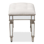 Baxton Studio Marielle Hollywood Regency Glamour Style Off White Fabric Upholstered Mirrored Ottoman Vanity Bench