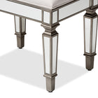 Baxton Studio Marielle Hollywood Regency Glamour Style Off White Fabric Upholstered Mirrored Ottoman Vanity Bench