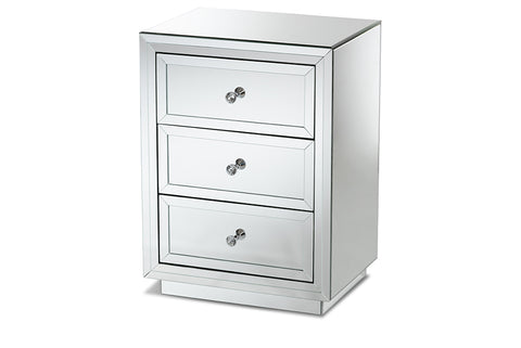 Baxton Studio Lina Modern and Contemporary Hollywood Regency Glamour Style Mirrored 3-Drawer End Table 