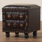 Baxton Studio Charlier Rustic Antique Inspired Dark Brown Faux Leather Upholstered Wood Storage Ottoman with Book Spine Drawer