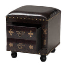 Baxton Studio Charlier Rustic Antique Inspired Dark Brown Faux Leather Upholstered Wood Storage Ottoman with Book Spine Drawer