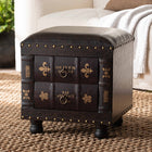 Baxton Studio Charlier Rustic Antique Inspired Dark Brown Faux Leather Upholstered Wood Storage Ottoman with Book Spine Drawer