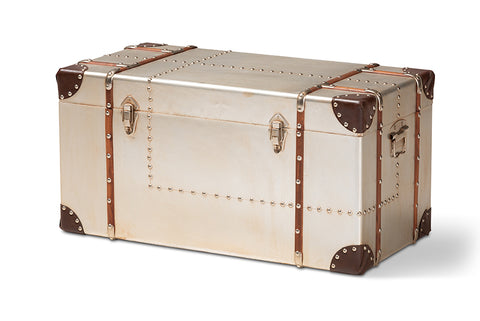 Baxton Studio Bechet French Industrial Silver Metal Storage Trunk