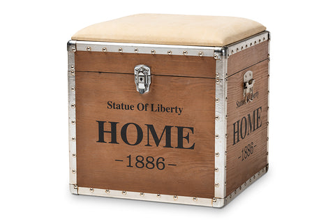 Baxton Studio Violetta Vintage Industrial Beige Fabric Upholstered Wood Storage Trunk Ottoman