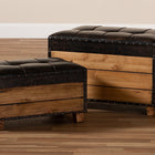 Baxton Studio Marelli Rustic Dark Brown Faux Leather Upholstered 2-Piece Wood Storage Trunk Ottoman Set