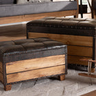 Baxton Studio Marelli Rustic Dark Brown Faux Leather Upholstered 2-Piece Wood Storage Trunk Ottoman Set