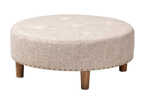 Baxton Studio Vinet Modern and Contemporary Beige Fabric Upholstered Natural Wood Cocktail Ottoman