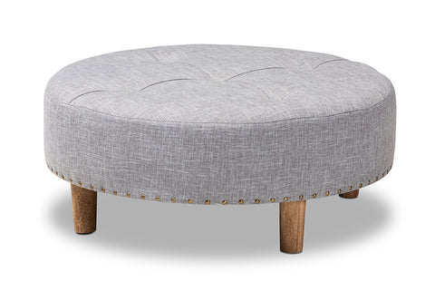 Baxton Studio Vinet Modern and Contemporary Light Gray Fabric Upholstered Natural Wood Cocktail Ottoman