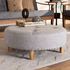 Baxton Studio Vinet Modern and Contemporary Light Gray Fabric Upholstered Natural Wood Cocktail Ottoman