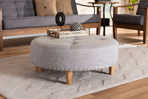 Baxton Studio Vinet Modern and Contemporary Light Gray Fabric Upholstered Natural Wood Cocktail Ottoman