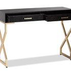Baxton Studio Carville Modern and Contemporary Dark Brown Faux Leather Upholstered Gold Finished 2-Drawer Console Table