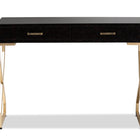 Baxton Studio Carville Modern and Contemporary Dark Brown Faux Leather Upholstered Gold Finished 2-Drawer Console Table
