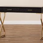 Baxton Studio Carville Modern and Contemporary Dark Brown Faux Leather Upholstered Gold Finished 2-Drawer Console Table