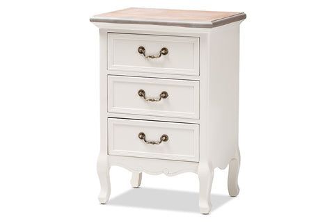 Baxton Studio Capucine Antique French Country Cottage Two Tone Natural Whitewashed Oak and White Finished Wood 3-Drawer End Table