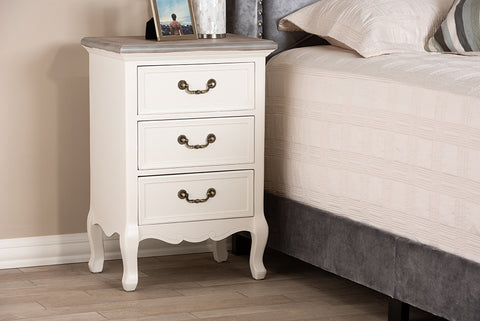 Baxton Studio Capucine Antique French Country Cottage Two Tone Natural Whitewashed Oak and White Finished Wood 3-Drawer End Table