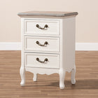 Baxton Studio Capucine Antique French Country Cottage Two Tone Natural Whitewashed Oak and White Finished Wood 3-Drawer End Table